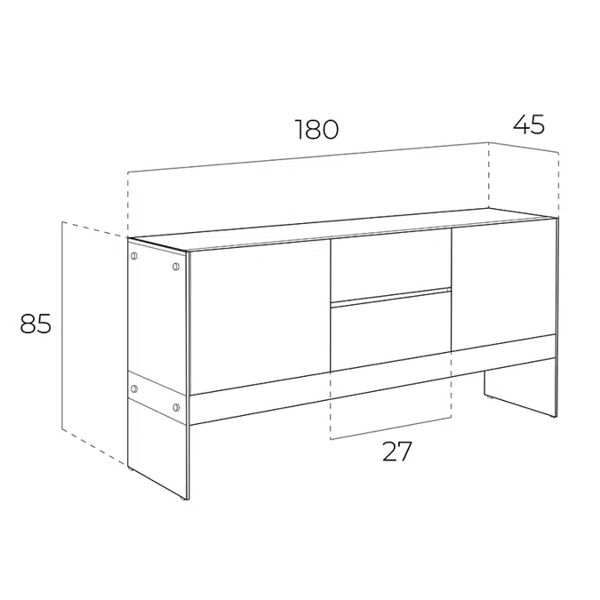 BIM objects - Free download! White wooden sideboard and tempered glass ...