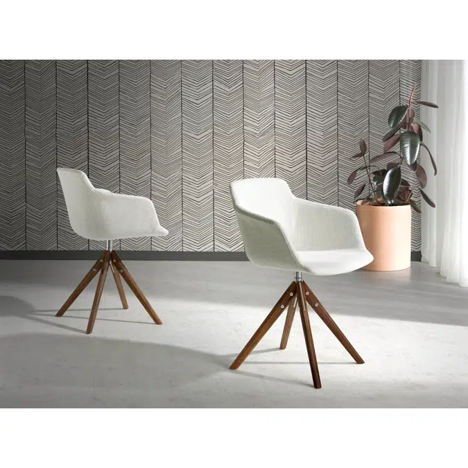 Chaise pivotante rembourrée en tissu avec pieds en bois massif de couleur noyer