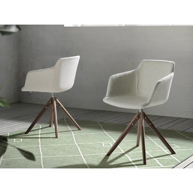 Chaise pivotante rembourrée en tissu avec pieds en bois massif de couleur noyer