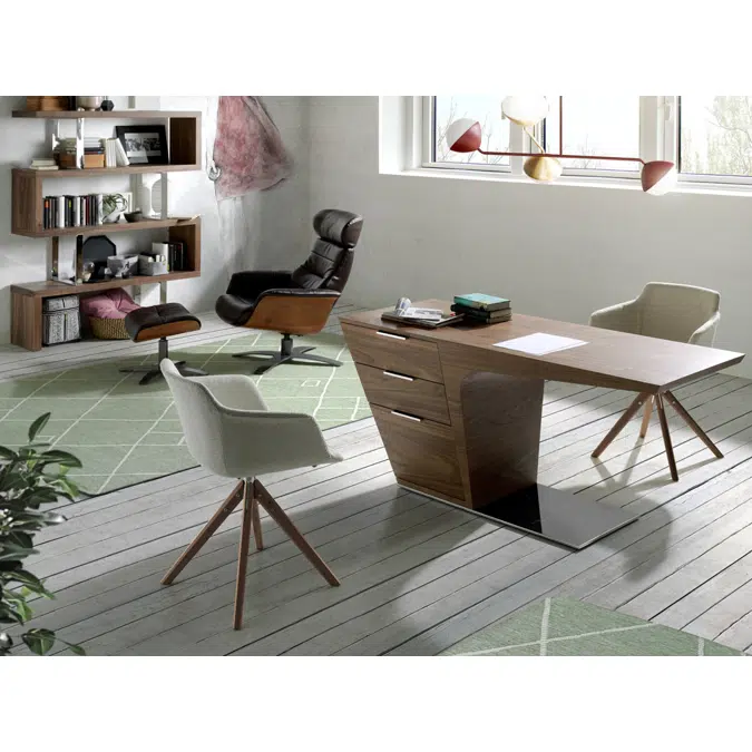 Chaise pivotante rembourrée en tissu avec pieds en bois massif de couleur noyer