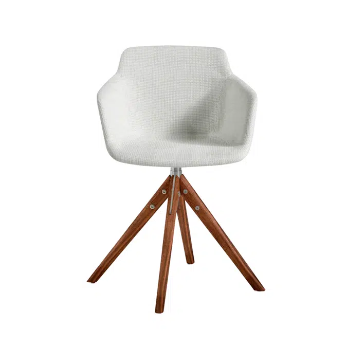 Chaise pivotante rembourrée en tissu avec pieds en bois massif de couleur noyer