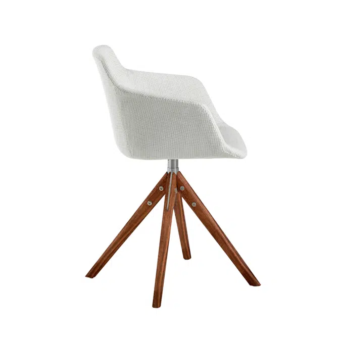Chaise pivotante rembourrée en tissu avec pieds en bois massif de couleur noyer