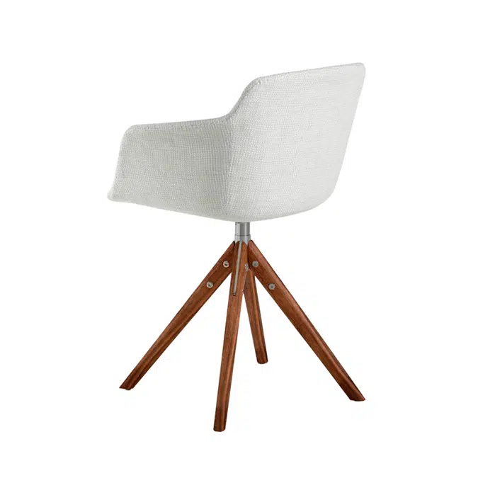 Chaise pivotante rembourrée en tissu avec pieds en bois massif de couleur noyer