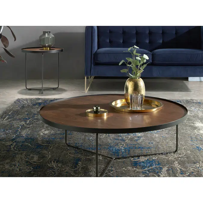 Round corner table in Walnut wood and black steel