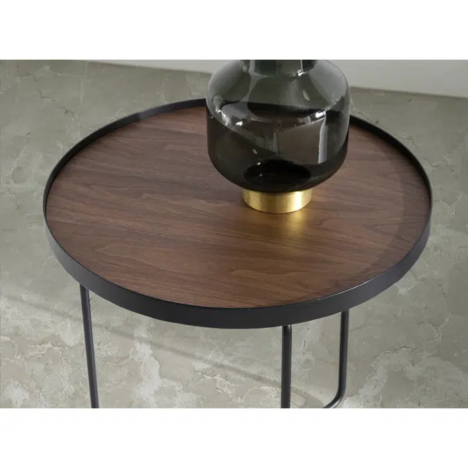 Round corner table in Walnut wood and black steel