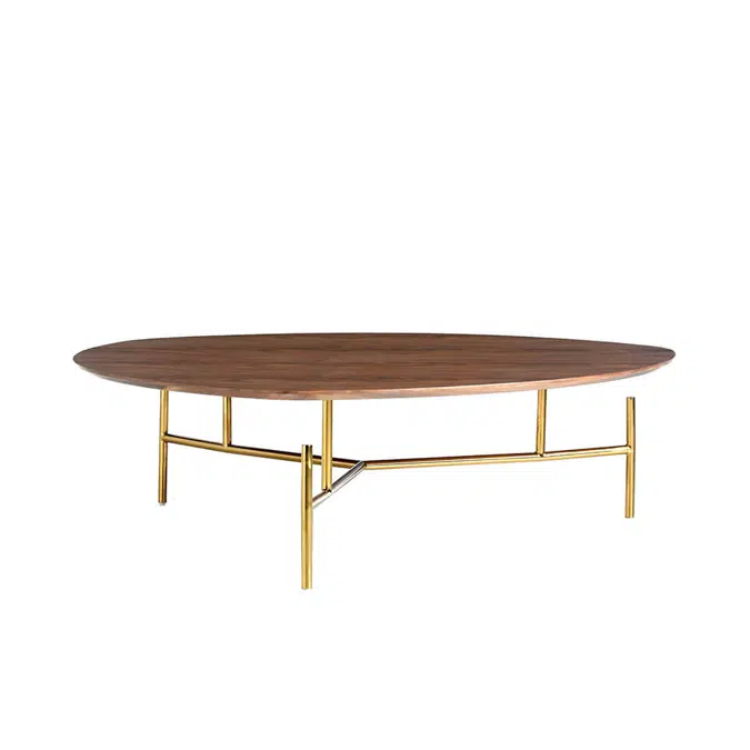Mesa centro de madera Nogal y acero dorado