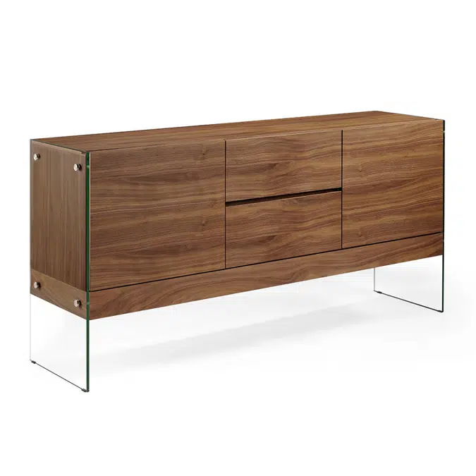 BIM objects - Free download! Walnut wood sideboard and tempered glass ...