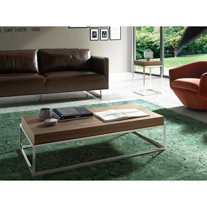 Walnut wood and chrome steel coffee table