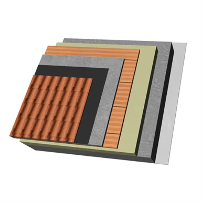 QB10-U-EC-b Vented sloping slab roof with clay tiles. T+(I)+CR+TC+C+AT+U25.EC+RF