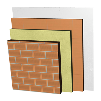 Image for ME02-P-bgf Double skin clay brick party wall, with thermal insulation. LP11,5+AT+LHGF7+ENL