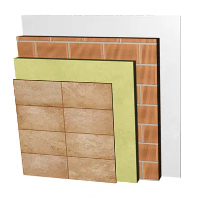 imazhi i FC25-P Single skin non facing clay brick façade with ventilated air cavity and external thermal insulation. RD+CV+AT+LP11,5+ENL