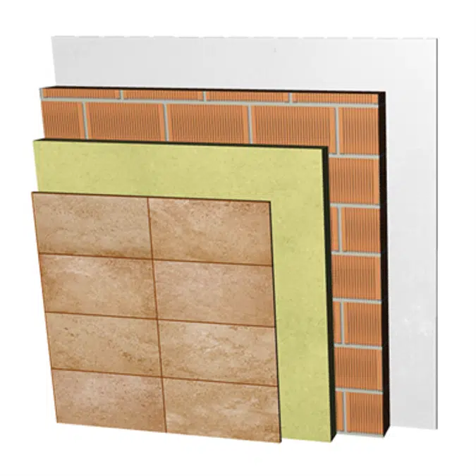 FC25-P Single skin non facing clay brick façade with ventilated air cavity and external thermal insulation. RD+CV+AT+LP11,5+ENL