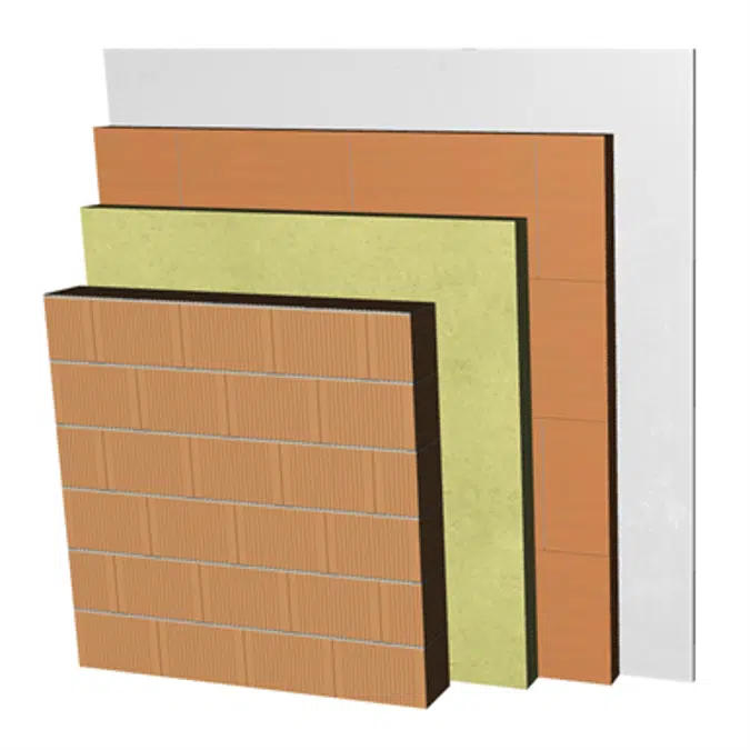 ME05-B1-bgf Double skin clay block party wall, with thermal insulation and air cavity. BC14+C+AT+LHGF7+ENL