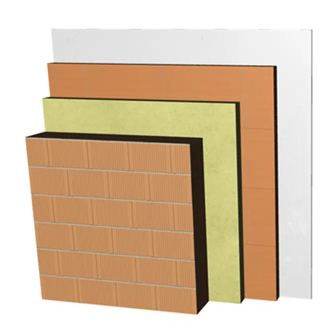 ME02-B2-bgf Double skin clay block party wall, with thermal insulation. BC19+AT+LHGF7+ENL