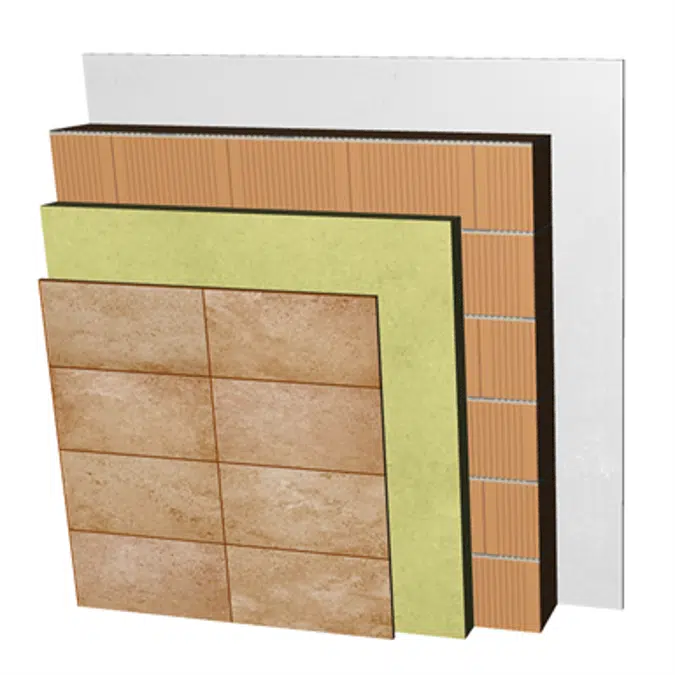 FC25-B2 Single skin clay block façade with ventilated air cavity and external thermal insulation. RD+CV+AT+RC+BC19+ENL