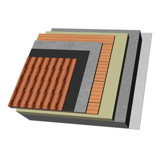 QB10-U-EC-c Vented sloping slab roof with clay tiles. T+(I)+CR+TC+C+AT+U30.EC+RF