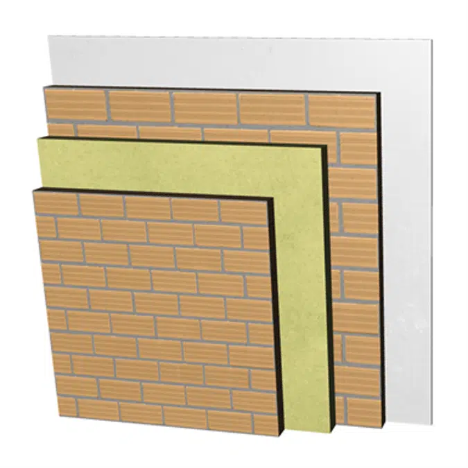 ME01-b-b Double skin clay brick party wall, with thermal insulation. LH7+AT+LH7+ENL