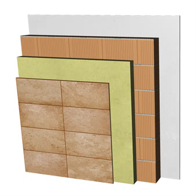 FC25-B1 Single skin clay block façade with ventilated air cavity and external thermal insulation. RD+CV+AT+RC+BC14+ENL