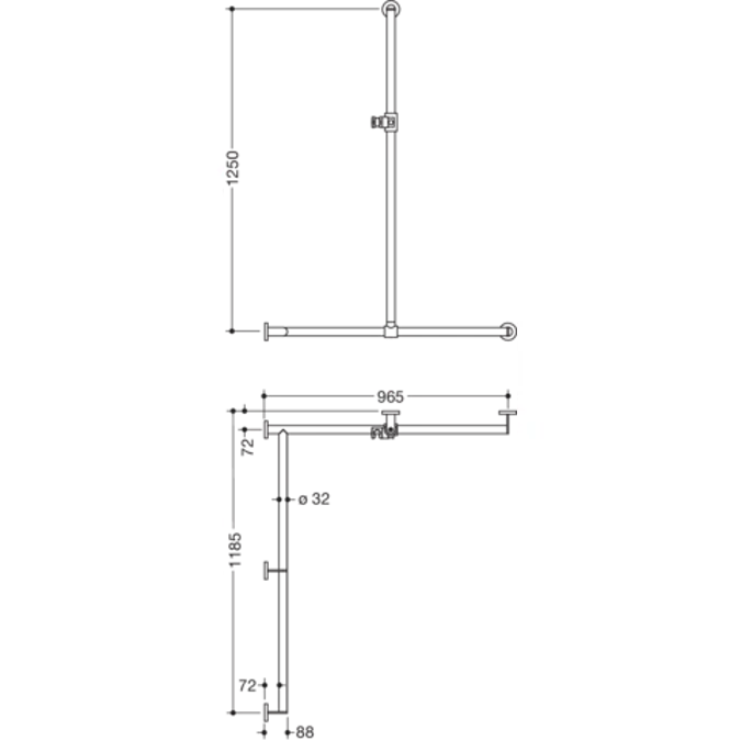 Duschhandlauf mit verschiebbarer Brausehalterstange, 1250 x 965 x 1185 mm, links, Ø32, pulverbeschichtet, Brausehalter aus matten Polyamid, 900-35-30960