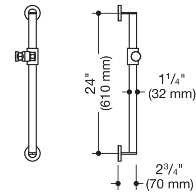 Rail with shower head holder (ADA), 24" (610 mm), 900-33-06060