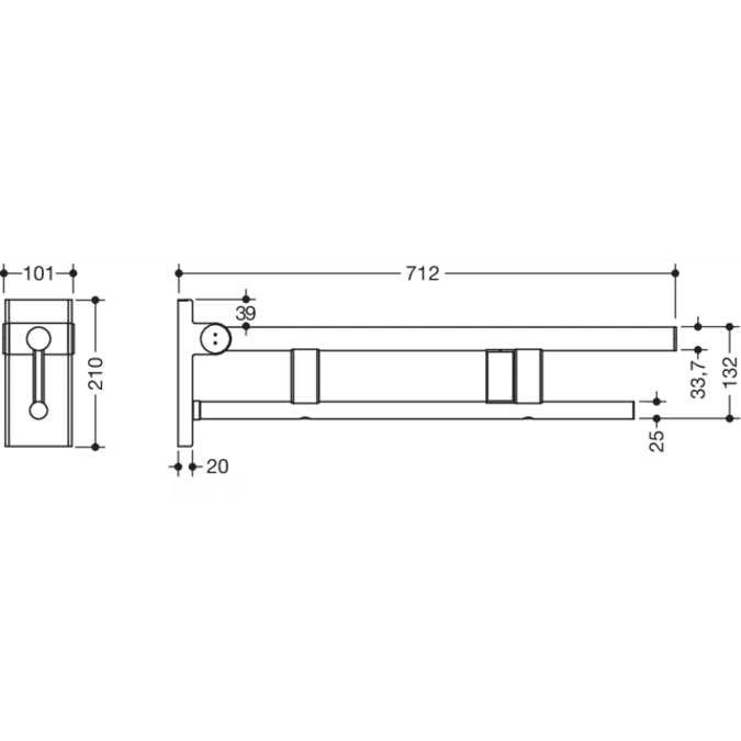 Hinged support rail Duo, 900-50-12260
