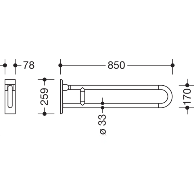 HEWI Hinged support rail, rotatable