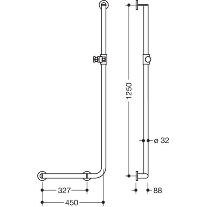 900-33-202XA  HEWI L-shaped support rail with shower head holder