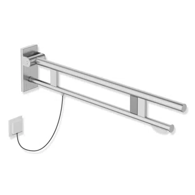 Bild für Stützklappgriff Duo, Design A, mit WC-Papierrollenhalter und Spül-/Funktionstaste (E-Ausführung), 900 mm, Edelstahl, matt geschliffen, rechts, 900-50-141XA