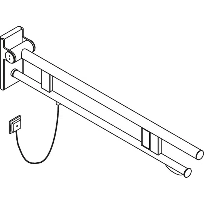 Stützklappgriff Duo, Design A, mit WC-Papierrollenhalter und Spül-/Funktionstaste (E-Ausführung), 900 mm, Edelstahl, matt geschliffen, rechts, 900-50-141XA