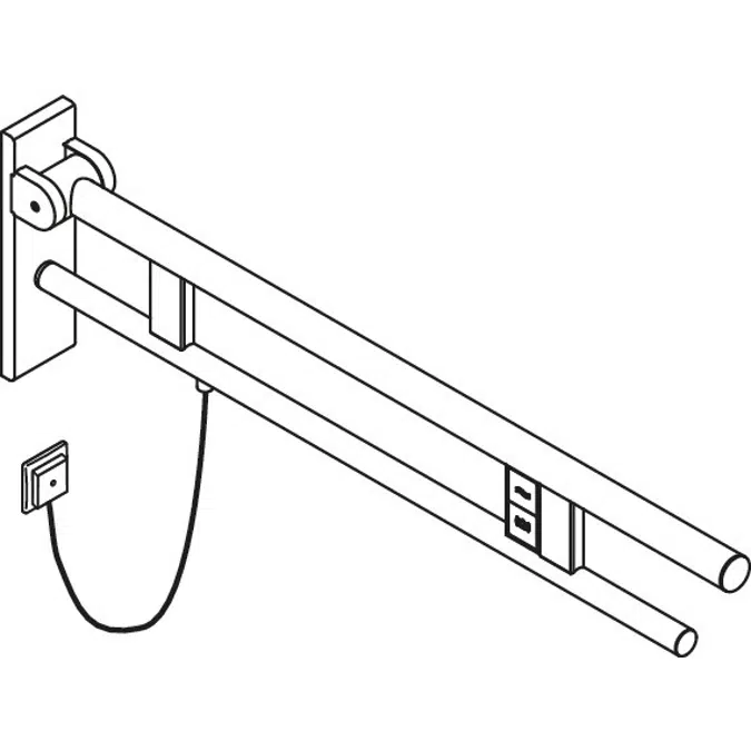 Stützklappgriff Duo, Design B, mit Spül-/Funktionstaste (E-Ausführung), 850 mm, Edelstahl, matt geschliffen, links, 900-50-209XA