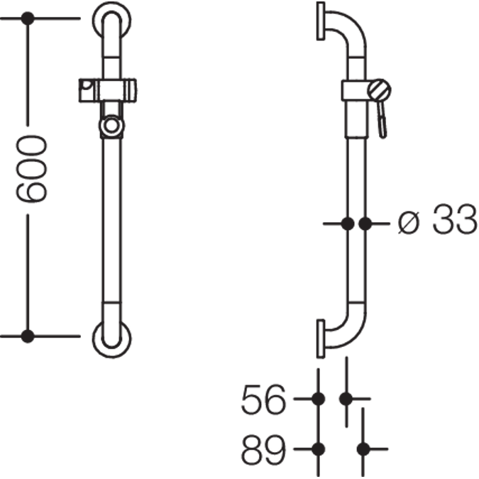 Brausehalterstange WARM TOUCH, 600 mm, chromoptisch beschichtet, Brausehalter Signalweiß (98), Stahlkern, 801-33-10051