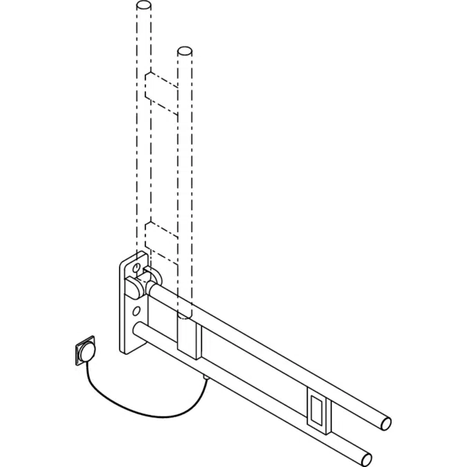 Barre d'appui relevable HEWI, avec boutons de rinçage et de fonction, version E, 850 mm, droite, 700-50-12000