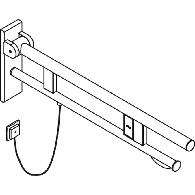 Stützklappgriff Duo, Design B, mit WC-Papierrollenhalter und Spülauslösung (E-Ausführung), 750 mm, Edelstahl, matt geschliffen, links, 900-50-184XA