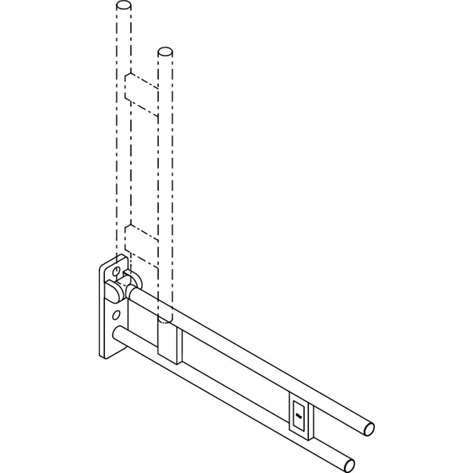 Barre d'appui relevable HEWI, avec touche commande de chasse d'eau (radioélectrique), 850 mm, gauche, 700-50-10700