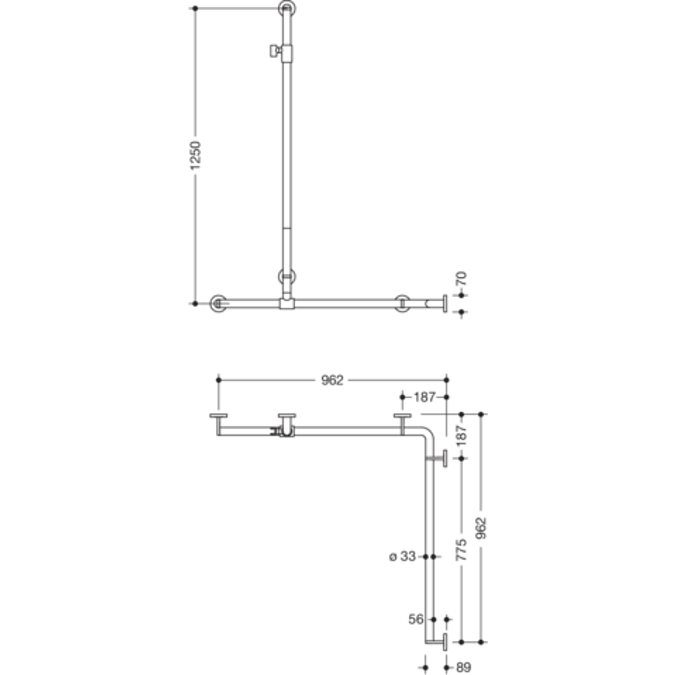 Barre de maintien pour douche et baignoire, 1250 x 962 x 962 mm, 700-35-00600