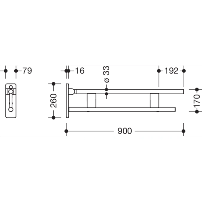 Barre d'appui relevable HEWI, 900 mm, 700-50-10400