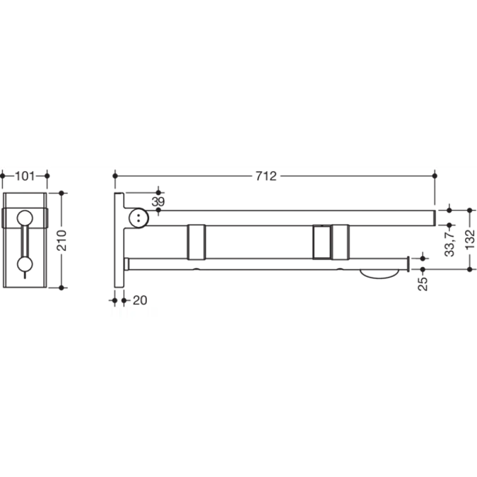 Hinged support rail Duo, 900-50-11460