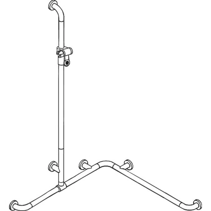 HEWI Shower grab rail with sideways adjustable vertical support bar and shower head holder