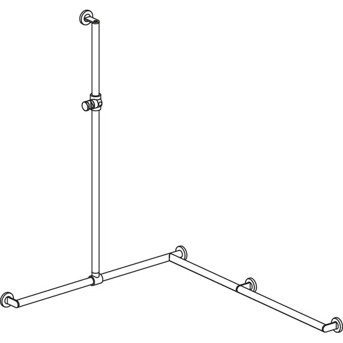 HEWI Shower grab rail with sideways adjustable vertical support bar and shower head holder