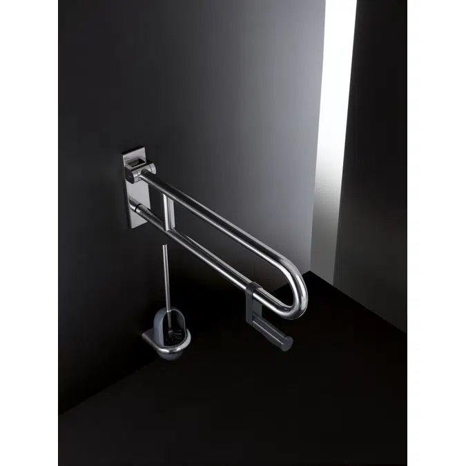 Barre d'appui relevable HEWI, rabattable, Plaque murale avec cache en acier inox, 850 mm de longueur, 805-50-120