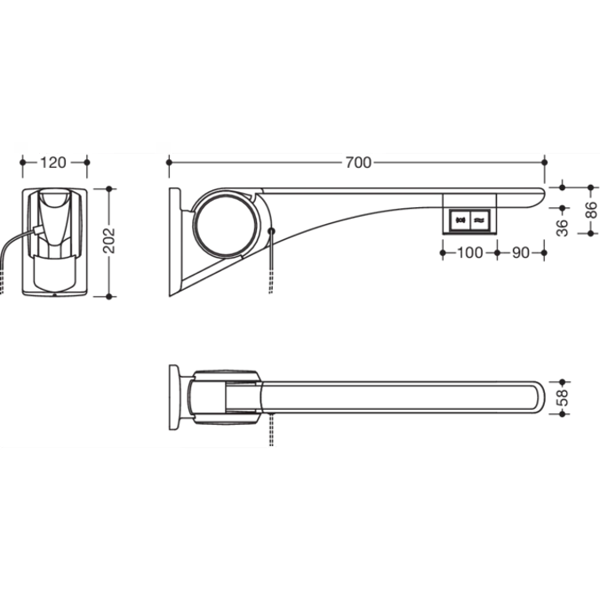 HEWI Hinged support rail Basic