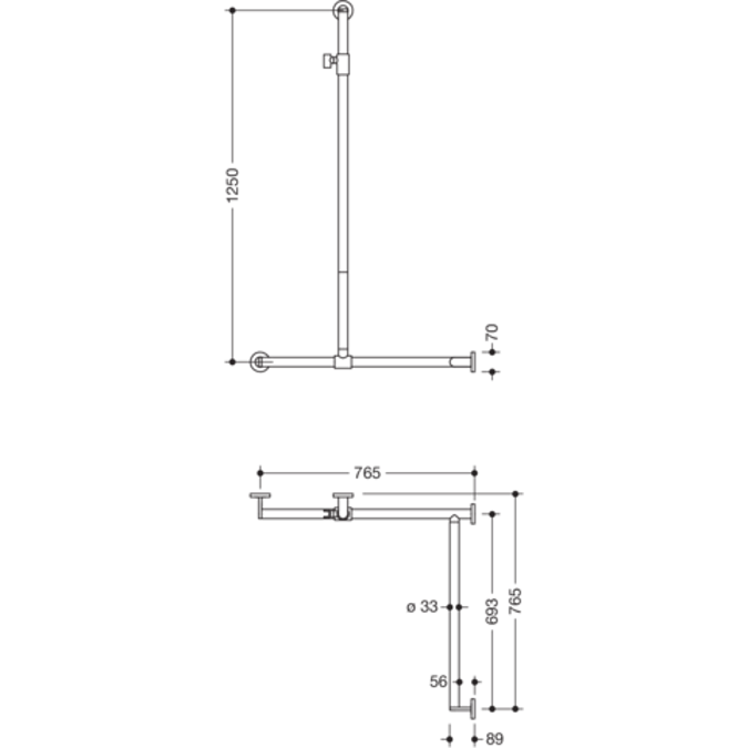 Barre de maintien pour douche et baignoire, 1250 x 765 x 765 mm, 700-35-30500