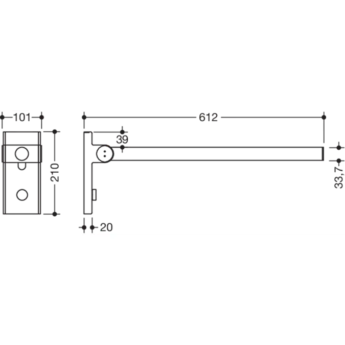 Mobiler Stützklappgriff Mono, Design A, 600 mm, Edelstahl, matt geschliffen, 900-50-400XA