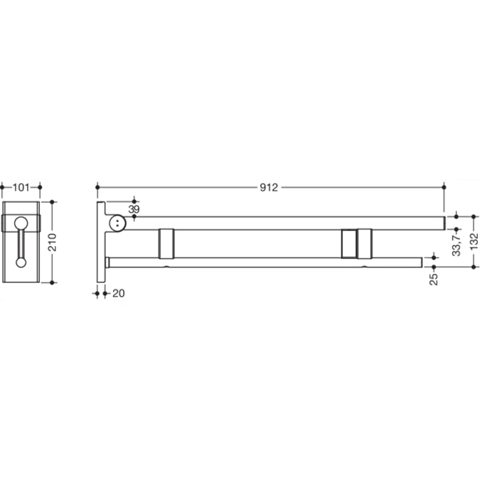Hinged support rail Duo, 900-50-125XA