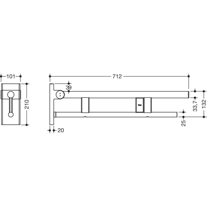 Stützklappgriff Duo, Design A, mit Spülauslösung (Funk), 700 mm, pulverbeschichtet, links, 900-50-11860