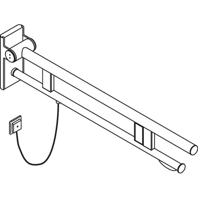 Stützklappgriff Duo, Design A, mit WC-Papierrollenhalter und Spül-/Funktionstaste (E-Ausführung), 850 mm, Edelstahl, matt geschliffen, rechts, 900-50-140XA