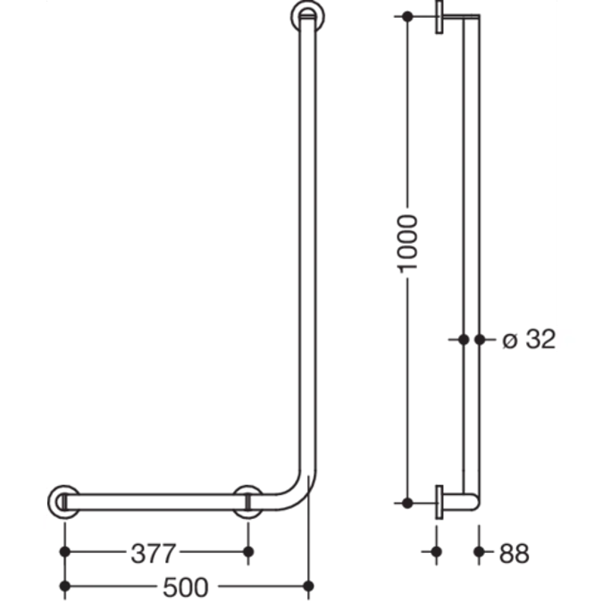 Winkelgriff, 1000 x 500 mm, 90°, Ø32, links, pulverbeschichtet, 900-22-10860