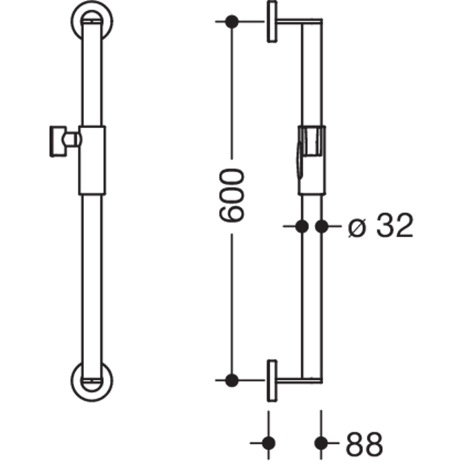 HEWI Rail with magnetic shower head holder