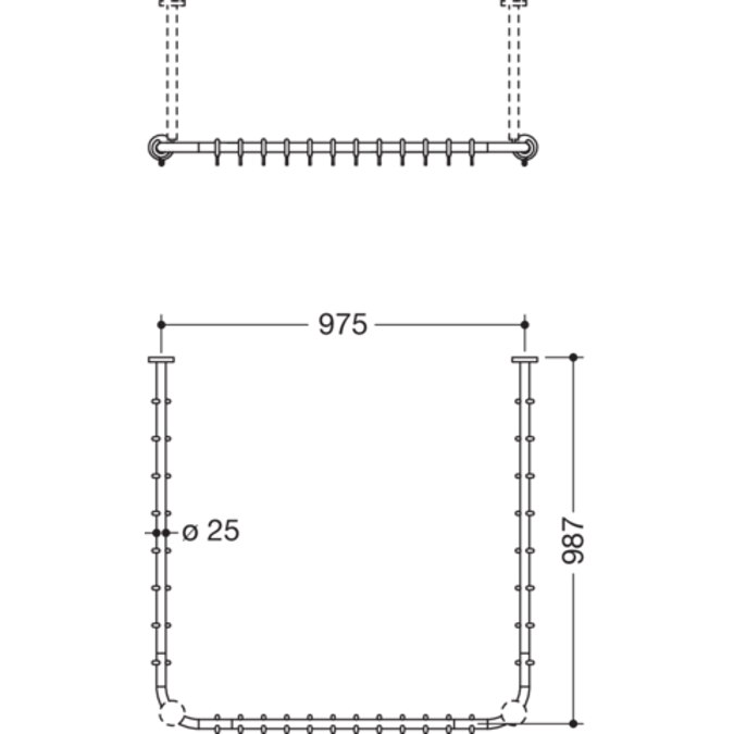Shower curtain rail, for shower 1000 x 1000 mm, 900-34-30040