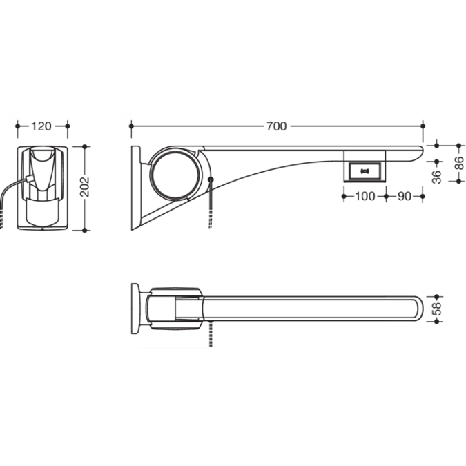 HEWI Hinged support rail Basic
